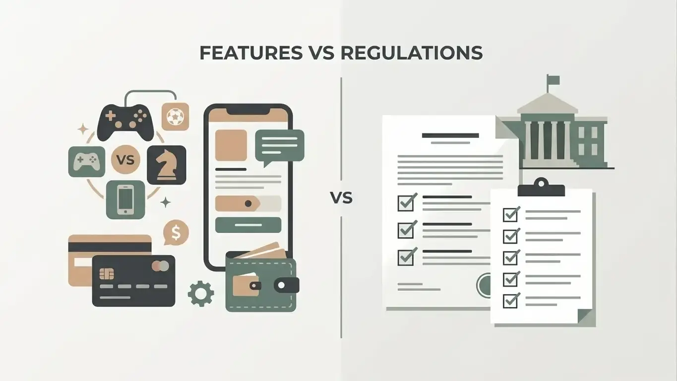 illustration comparing casino features, payments and regulatory checks
